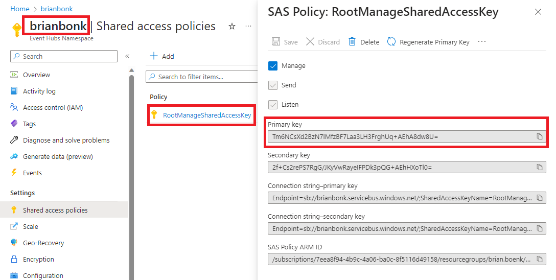Event Hub Shared Access Policies