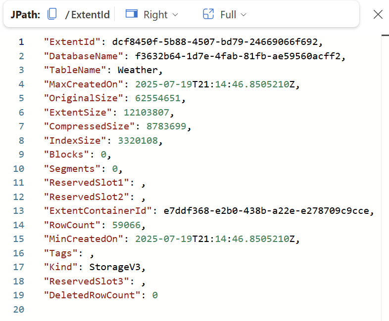Results from .show cluster extents